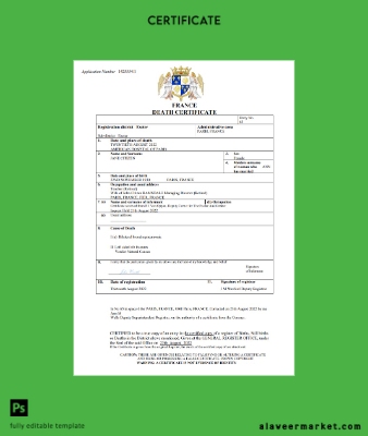 Fransa vital record death Sertifika Word and PDF Şablon