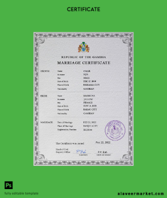 Gambia marriage Sertifika PSD Şablon