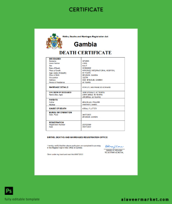 Gambia vital record death Sertifika Word and PDF