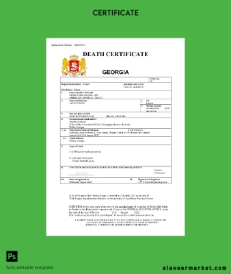 Gürcistan vital record death Sertifika Word and PDF