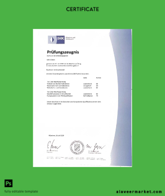 Almanya IHK Munich examination Sertifika Word and PDF Şablon