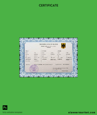 Almanya vital record birth Sertifika PSD Şablon