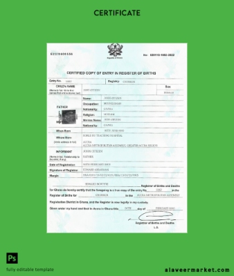 Gana birth Sertifika Şablon in PSD format