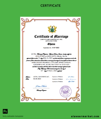 Gana marriage Sertifika Word and PDF Şablon