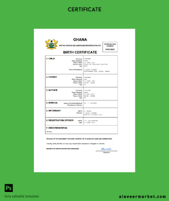 Gana vital record birth Sertifika Word and PDF Şablon