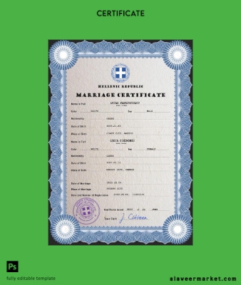 Yunanistan marriage Sertifika PSD Şablon