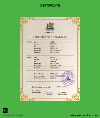Grenada marriage Sertifika PSD Şablon