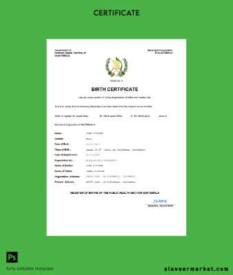 Guatemala birth Sertifika Word and PDF Şablon
