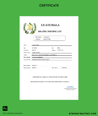 Guatemala death Sertifika Word and PDF Şablon