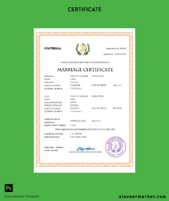 Guatemala marriage Sertifika Word and PDF Şablon