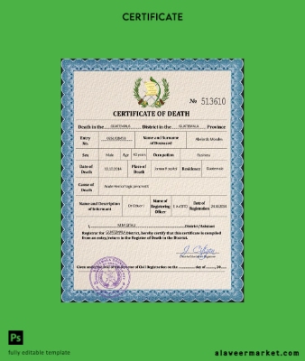 Guatemala vital record death Sertifika PSD Şablon
