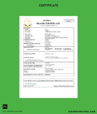 Guinea death Sertifika Word and PDF Şablon