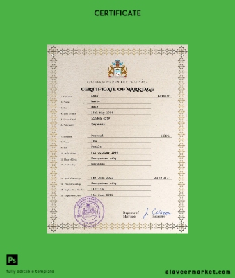Guyana marriage Sertifika PSD Şablon