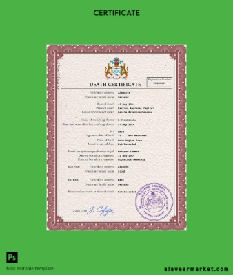Guyana vital record death Sertifika PSD Şablon
