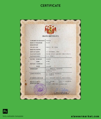 Hawaii vital record death Sertifika PSD Şablon