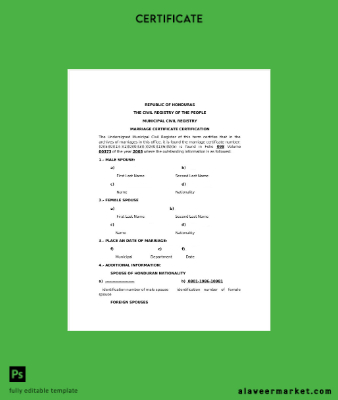 Honduras Civil registry of the people marriage Sertifika