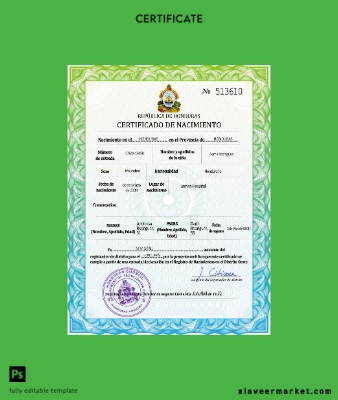 Honduras birth Sertifika in spanish