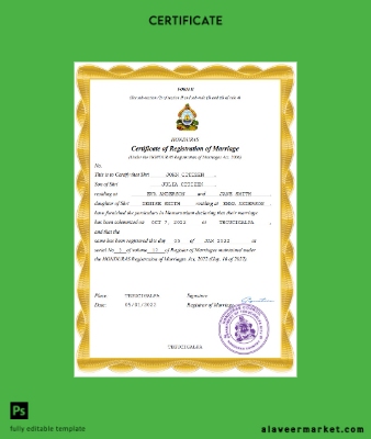 Honduras marriage Sertifika Word and PDF Şablon