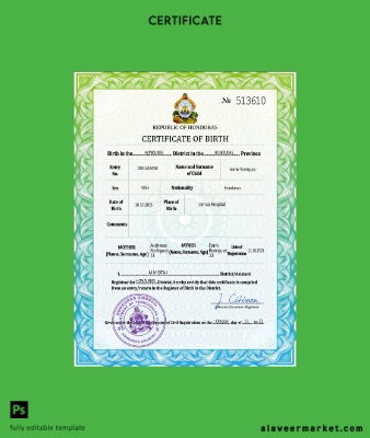 Honduras vital record birth Sertifika PSD