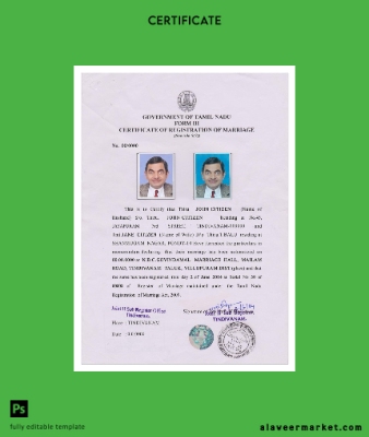 Hindistan (TAMIL NADU) marriage Sertifika