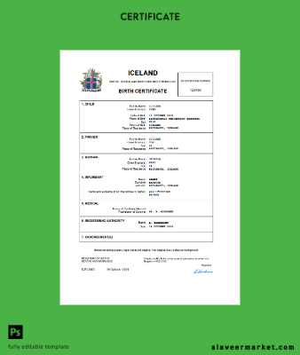 İzlanda birth Sertifika Word and PDF