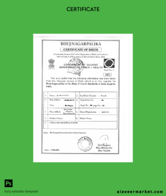 Hindistan Bhuj Nagarpalika office birth Sertifika