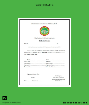Hindistan Birth-Death registration birth Sertifika