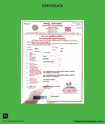 Hindistan Department of Sağlık birth Sertifika
