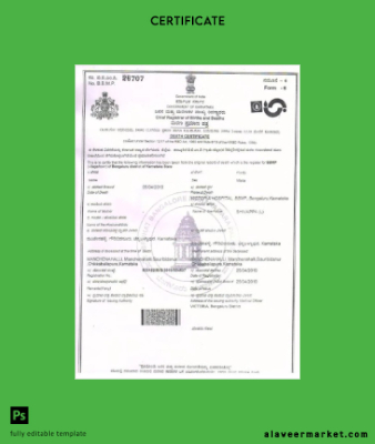 Hindistan Government of Karnataka death Sertifika