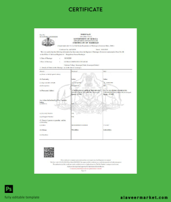 Hindistan Government of Kerala marriage Sertifika
