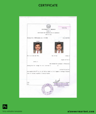 Hindistan Government of Tamilnadu Sertifika of marriage