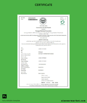 Hindistan Government of Uttar Pradesh birth Sertifika