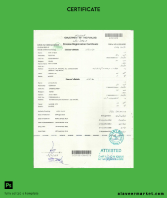 Hindistan Government of the Punjab divorce Sertifika