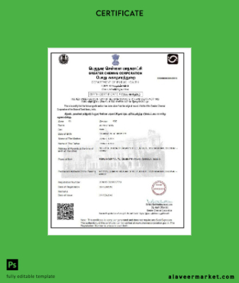 Hindistan Greater Chennai corporation birth Sertifika