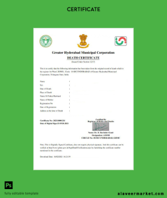 Hindistan Greater hyderabad municipal corporation death Sertifika