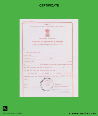 Hindistan Gujarat registration of marriages marriage Sertifika