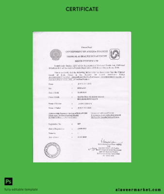 Hindistan Tıbbi & Sağlık department of government of Andhra Pradesh birth Sertifika