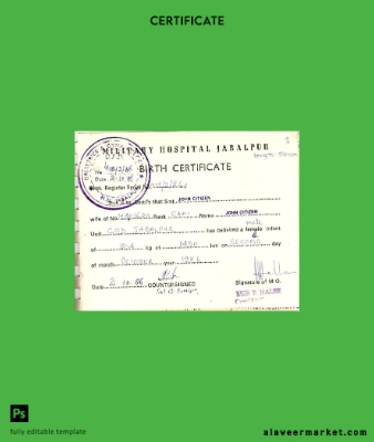 Hindistan Military hospital birth Sertifika