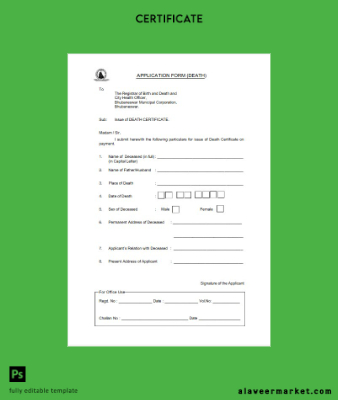 Hindistan Registrar of birth and death and city Sağlık officer death Sertifika