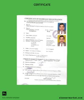 Hindistan Registrar of marriage Sertifika