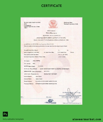 Hindistan death Sertifika Şablon in Word and PDF format