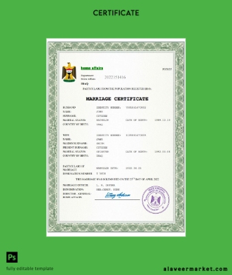 Irak marriage Sertifika Word and PDF Şablon