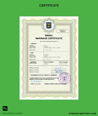 İsrail marriage Sertifika Word and PDF Şablon