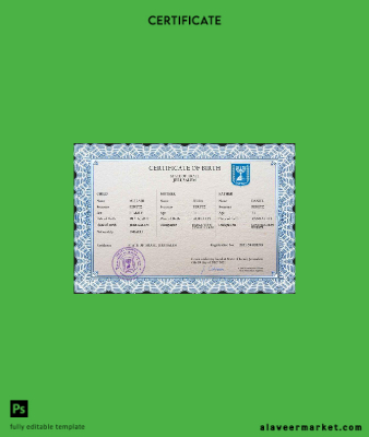 İsrail vital record birth Sertifika PSD Şablon