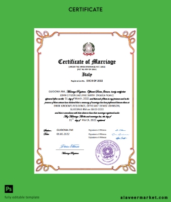 İtalya marriage Sertifika Word and PDF Şablon