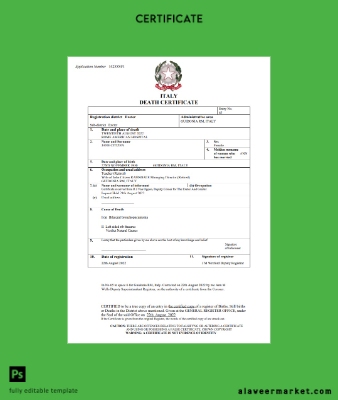 İtalya vital record death Sertifika Word and PDF Şablon