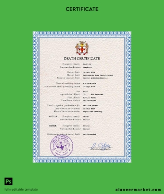 Jamaica death Sertifika PSD Şablon