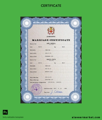 Jamaica marriage Sertifika PSD Şablon