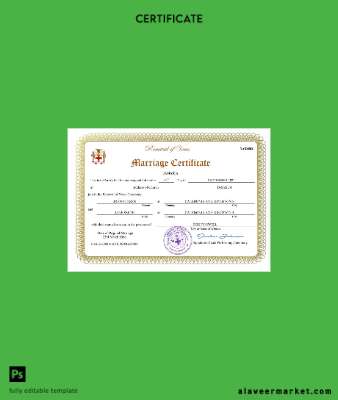 Jamaica marriage Sertifika Word and PDF Şablon