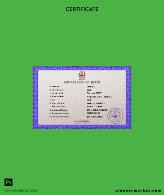 Jamaica vital record birth Sertifika PSD Şablon